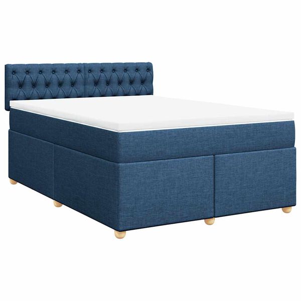 vidaXL Cama box spring con colch&oacute;n tela azul 140x190 cm