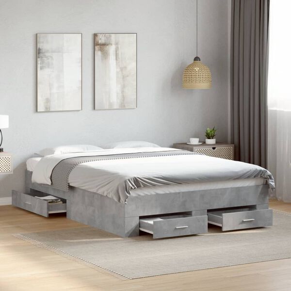 vidaXL Cama con cajones madera ingenier&iacute;a gris hormig&oacute;n 120x200 cm