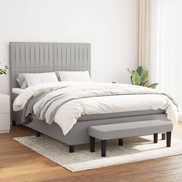 vidaXL Cama box spring con colch&oacute;n tela gris claro 140x200 cm