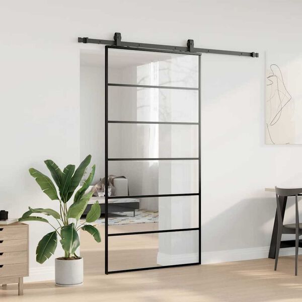 vidaXL Puerta corredera con herrajes negro 102x205 cm ESG vidrio