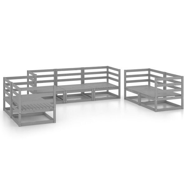 vidaXL Muebles de jard&iacute;n 7 piezas gris madera maciza de pino