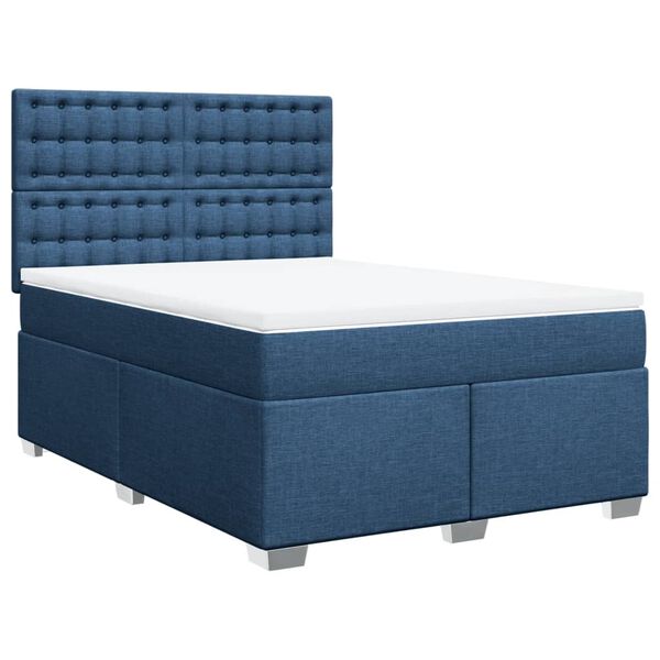 vidaXL Cama box spring con colch&oacute;n tela azul 140x200 cm