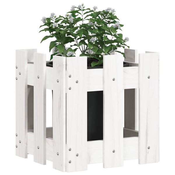vidaXL Jardinera diseño de valla madera maciza pino blanca 30x30x30 cm
