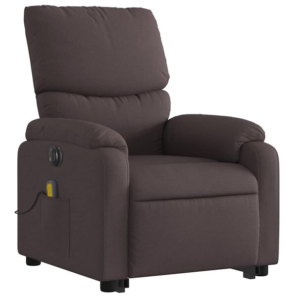 vidaXL Sill&oacute;n masaje el&eacute;ctrico reclinable elevable tela marr&oacute;n oscuro