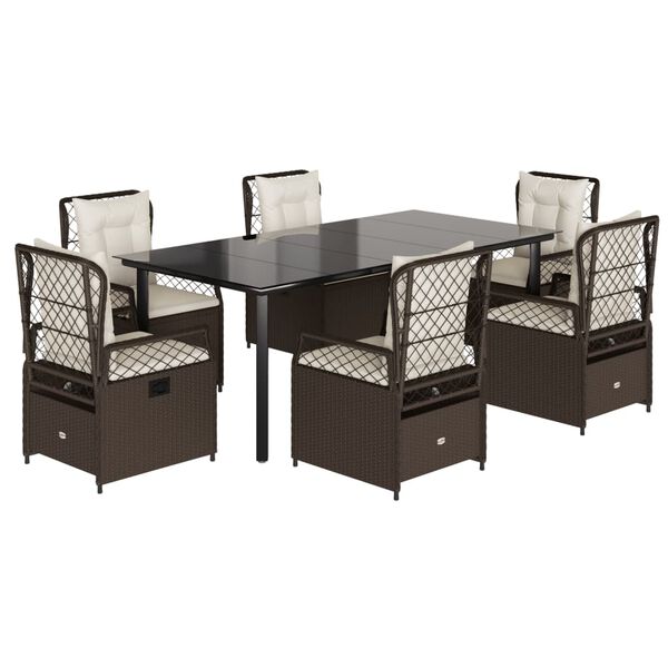 vidaXL Set comedor de jard&iacute;n 7 pzas con cojines rat&aacute;n sint&eacute;tico marr&oacute;n