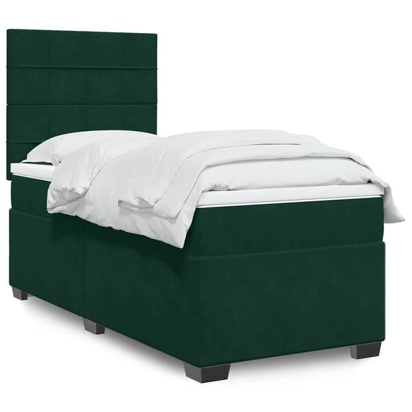 vidaXL Cama box spring con colch&oacute;n terciopelo verde oscuro 90x200 cm