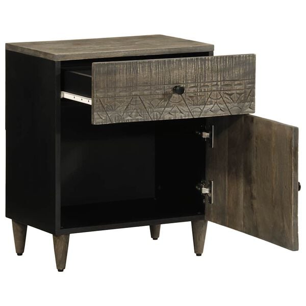 vidaXL Mesita de noche madera maciza de mango gris claro 50x33x60 cm