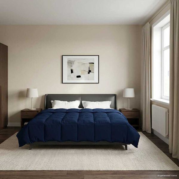 vidaXL Edred&oacute;n de Todo el A&ntilde;o Azul Oscuro 240 x 260 cm Microfibra