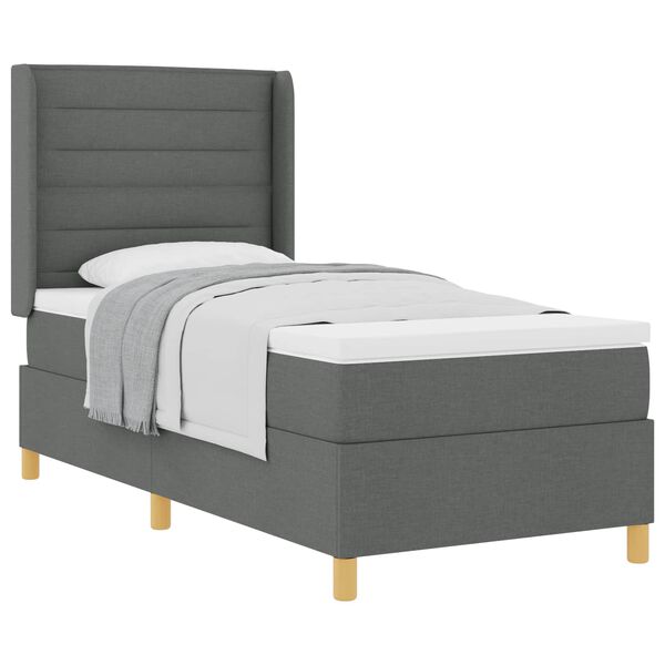 vidaXL Cama tipo Box Spring con colch&oacute;n Gris oscuro 90 x 190 cm tela