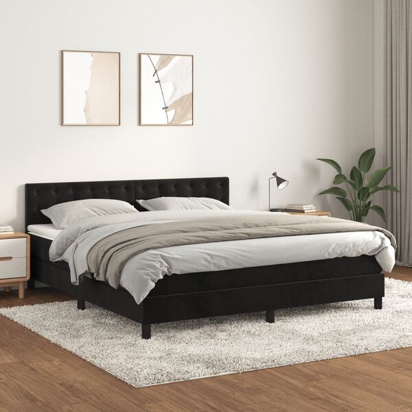 vidaXL Cama box spring con colch&oacute;n terciopelo negro 160x200 cm