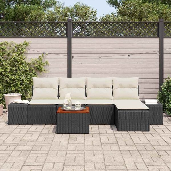 vidaXL Conjunto de sof&aacute; de jard&iacute;n con coj&iacute;n 6 pcs Negro Polirat&aacute;n