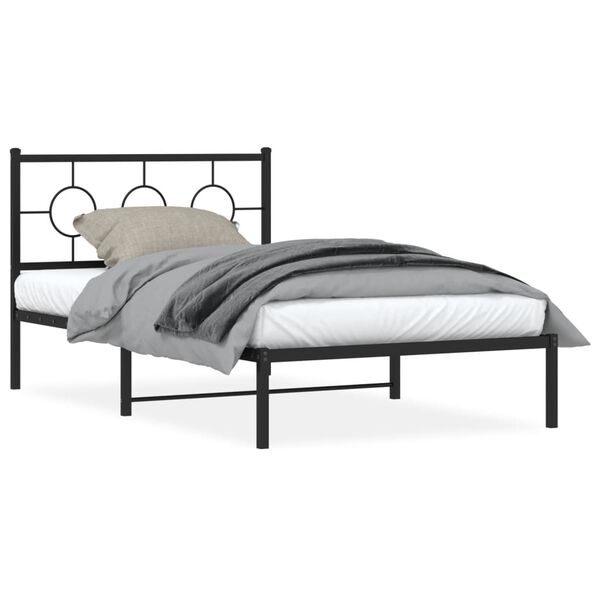 vidaXL Estructura cama sin colch&oacute;n con cabecero metal negro 107x203 cm