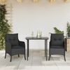 vidaXL Set comedor de jardín 3 pzas con cojines ratán sintético negro