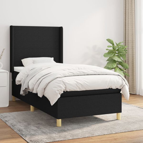 vidaXL Cama box spring con colch&oacute;n tela negro 100x200 cm