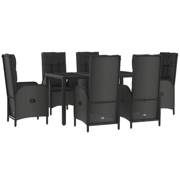 vidaXL Set comedor jardín 7 pzas y cojines ratán sintético negro gris
