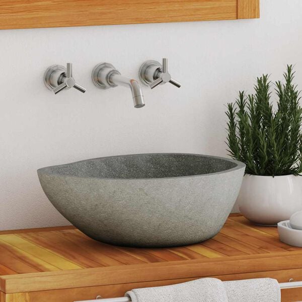 vidaXL Lavabo ovalado piedra de río (37-46)x(29-36) cm