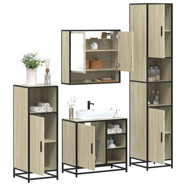 vidaXL Juego de muebles de baño 4 pzas contrachapada roble sonoma