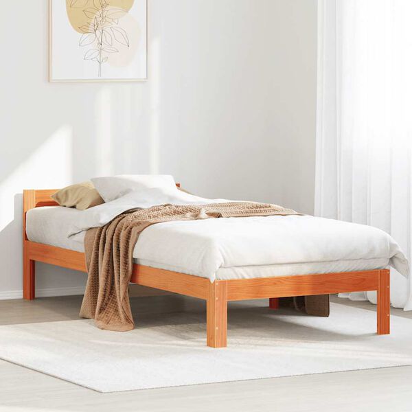 vidaXL Cama sin colch&oacute;n madera maciza pino marr&oacute;n cera 80x200 cm