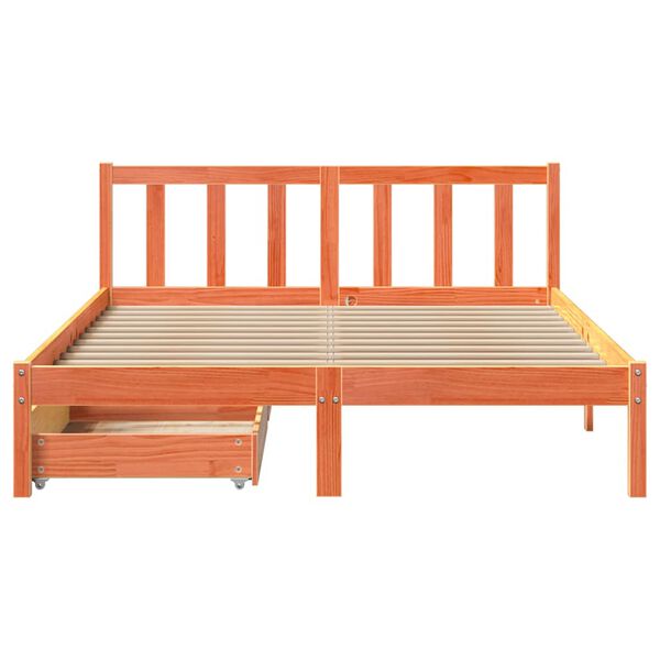 vidaXL Cama sin colch&oacute;n madera maciza pino marr&oacute;n cera 150x200 cm