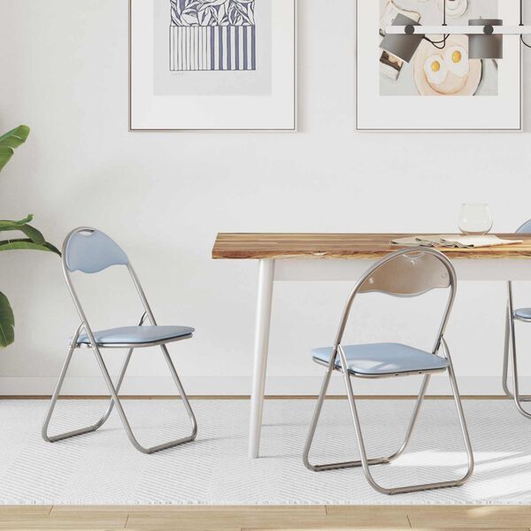 vidaXL Silla Plegable 2 pcs Gris 48 x 43,5 x 81 cm Cuero sint&eacute;tico