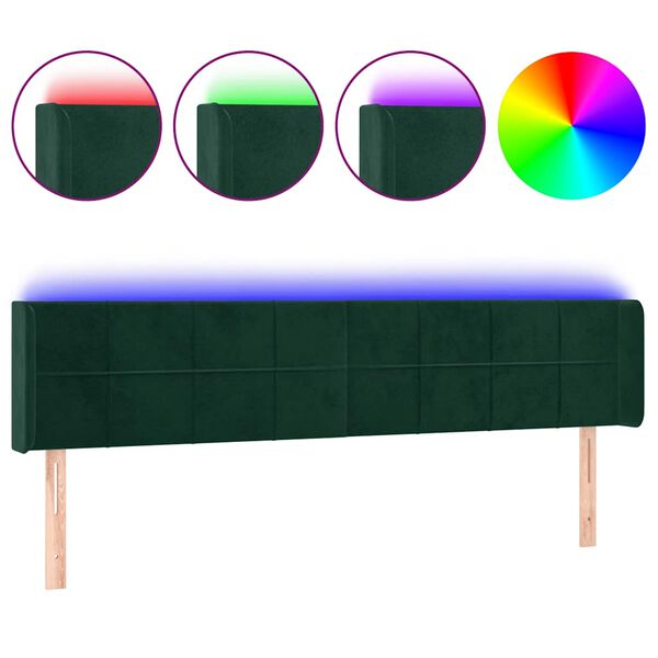 vidaXL Cabecero con LED de terciopelo verde oscuro 183x16x78/88 cm