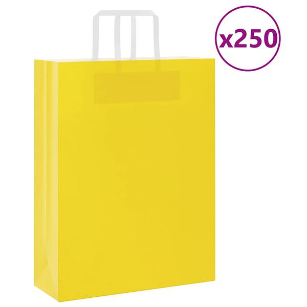 vidaXL Bolsas de papel con asas 250 uds amarillas 32x12x42 cm