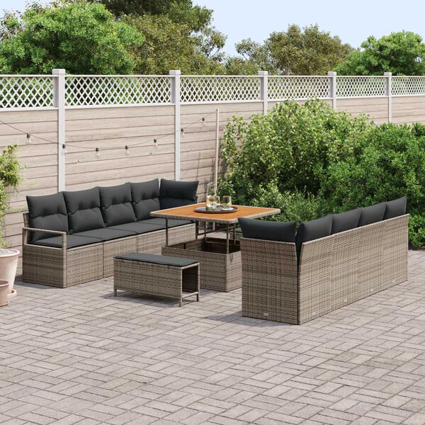 vidaXL Conjunto de sofá de jardín con cojín 11 pcs Gris Poliratán