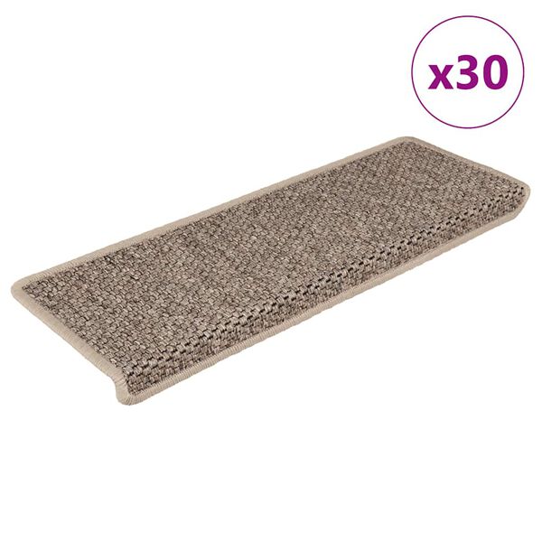 vidaXL Alfombra autoadhesiva escalera sisal 30 uds beige oscuro