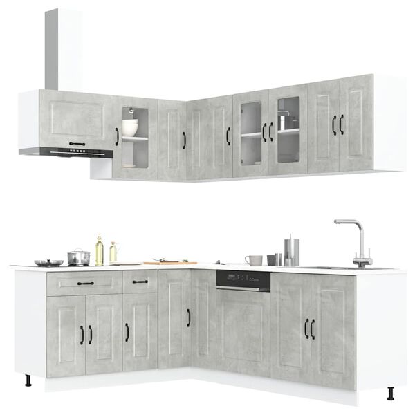 vidaXL Mueble cocina Kalmar gris hormig&oacute;n 11 pzas madera contrachapada