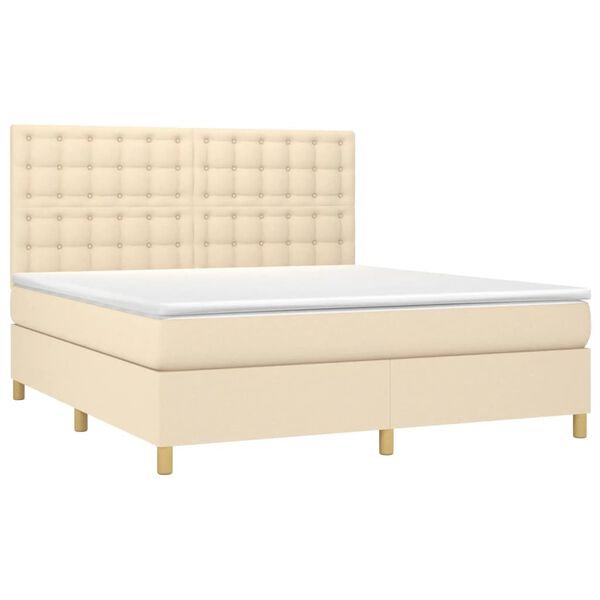 vidaXL Cama box spring colch&oacute;n y luces LED tela crema 180x200 cm
