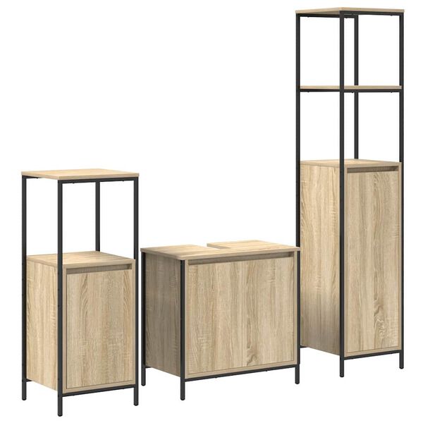 vidaXL Juego de muebles de ba&ntilde;o con estante 3 pcs Roble Sonoma y Negro
