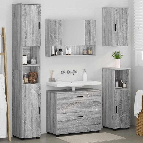 vidaXL Juego de muebles de ba&ntilde;o con caj&oacute;n con puerta 5 pcs Gris Sonoma