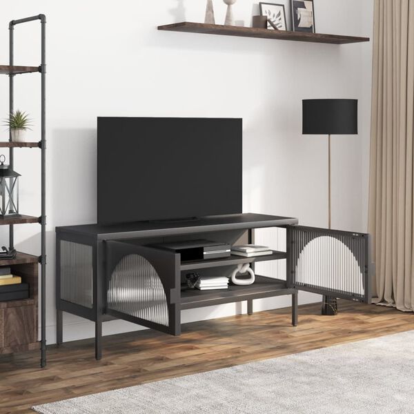 vidaXL Mueble de TV vidrio y acero negro 105x35x50 cm