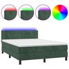 vidaXL Cama box spring colch&oacute;n y LED terciopelo verde oscuro 140x190cm
