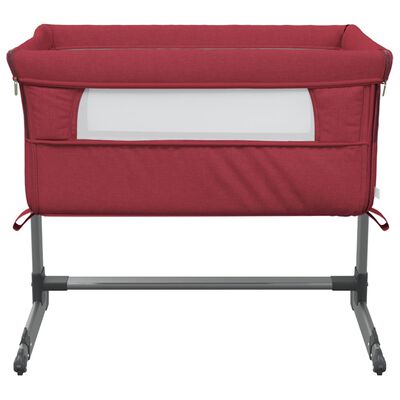 vidaXL Cuna con colchón tela de lino rojo
