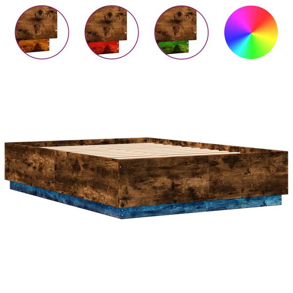 vidaXL Estructura cama con luces LED madera roble ahumado 120x200 cm