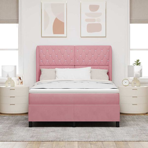 vidaXL Cama tipo Box Spring con colch&oacute;n Rosa 200 x 140 cm Poli&eacute;ster