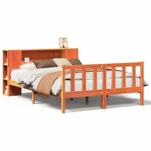vidaXL Cama con estantería sin colchón madera maciza marrón 150x200 cm