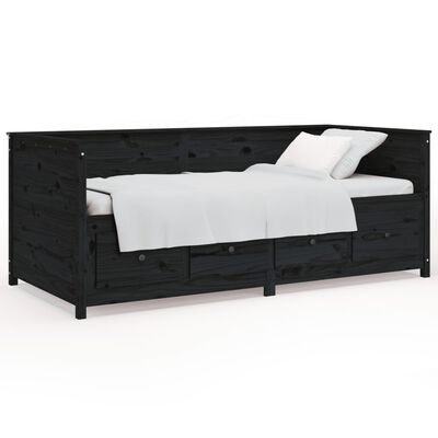 vidaXL Sofá cama de madera maciza de pino negro 100x200 cm