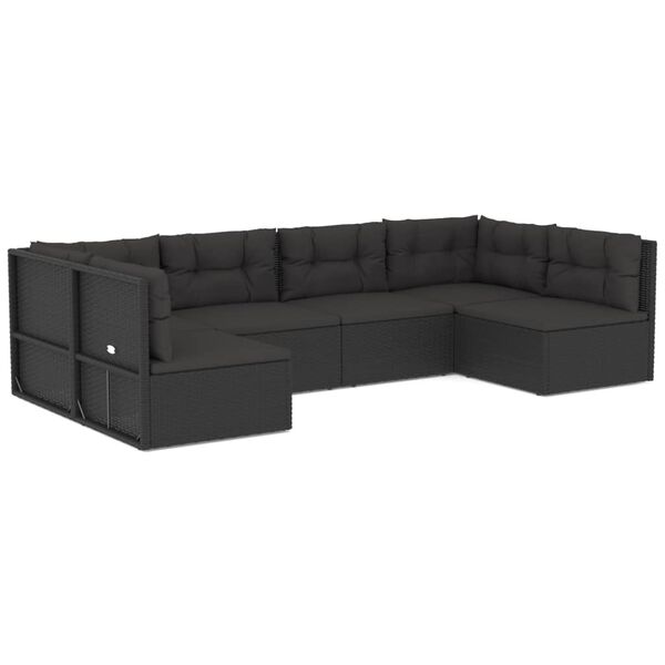 vidaXL Set muebles de jard&iacute;n 6 piezas y cojines rat&aacute;n sint&eacute;tico negro