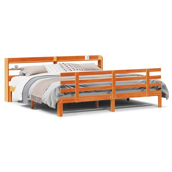 vidaXL Estructura cama con cabecero madera pino marr&oacute;n cera 180x200 cm