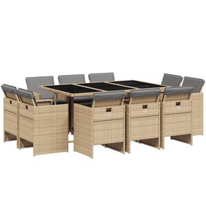 vidaXL Set comedor de jard&iacute;n 11 pzas con cojines rat&aacute;n sint&eacute;tico beige