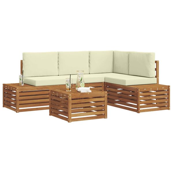 vidaXL Conjunto de sof&aacute;s de exterior con coj&iacute;n 5 Pieza Natural y Crema