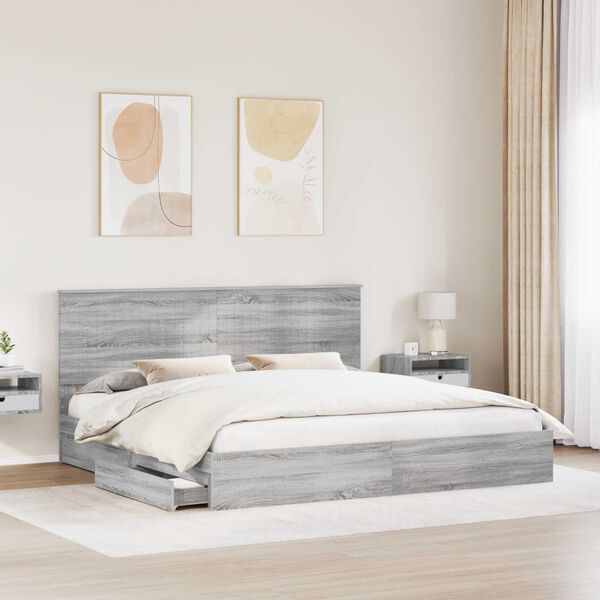 vidaXL Cama con almacenamiento con cabecera Gris Sonoma 200 x 200 cm