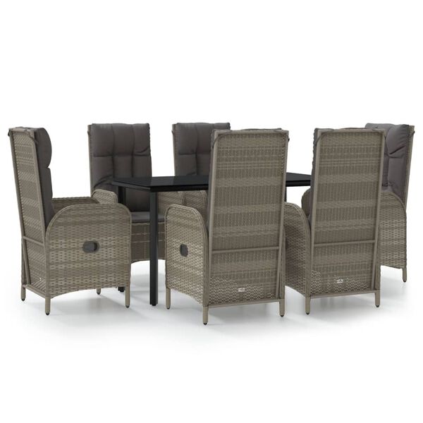 vidaXL Set comedor jardín 7 pzas y cojines ratán sintético negro gris