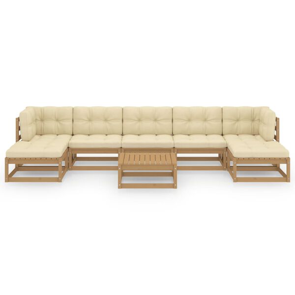 vidaXL Set de muebles de jard&iacute;n 8 pzs cojines madera pino marr&oacute;n miel
