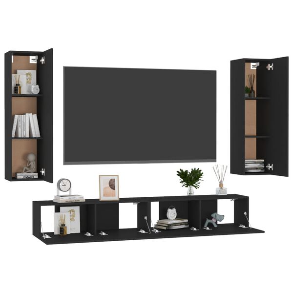 vidaXL Juego de mueble para TV de 4 piezas madera contrachapada negro
