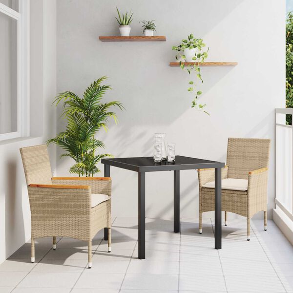 vidaXL Conjunto de Comedor de Jardín 3 pcs Beige ratán sintético