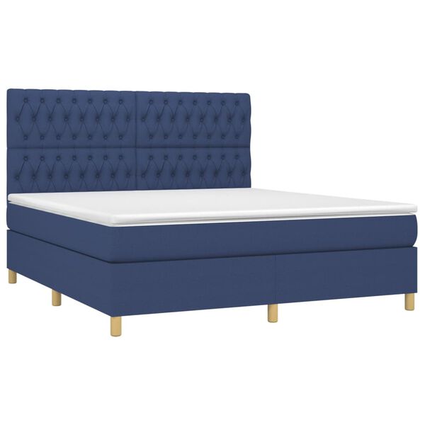 vidaXL Cama box spring con colch&oacute;n tela azul 180x200 cm