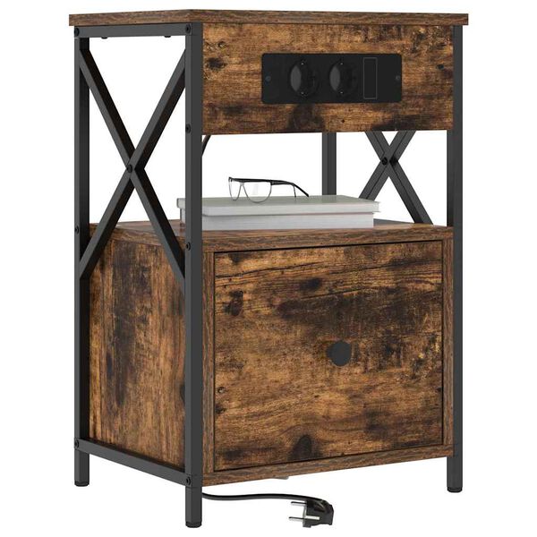 vidaXL Armario de Noche con caj&oacute;n Roble ahumado 40 x 31 x 60 cm